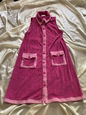 Lake Pajamas X Atlantic Pacific Terry Darcy Dress In Lychee Pink Small